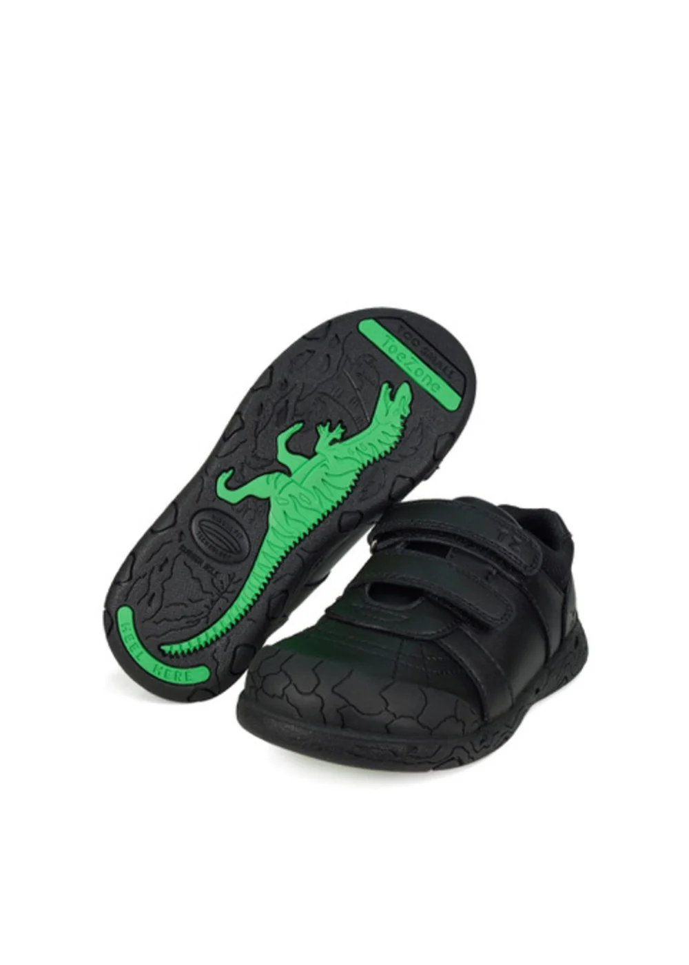 ToeZone Black Boys Rebel Dinosaur School Shoe (Younger 8- Older 2) - 1 Image 1