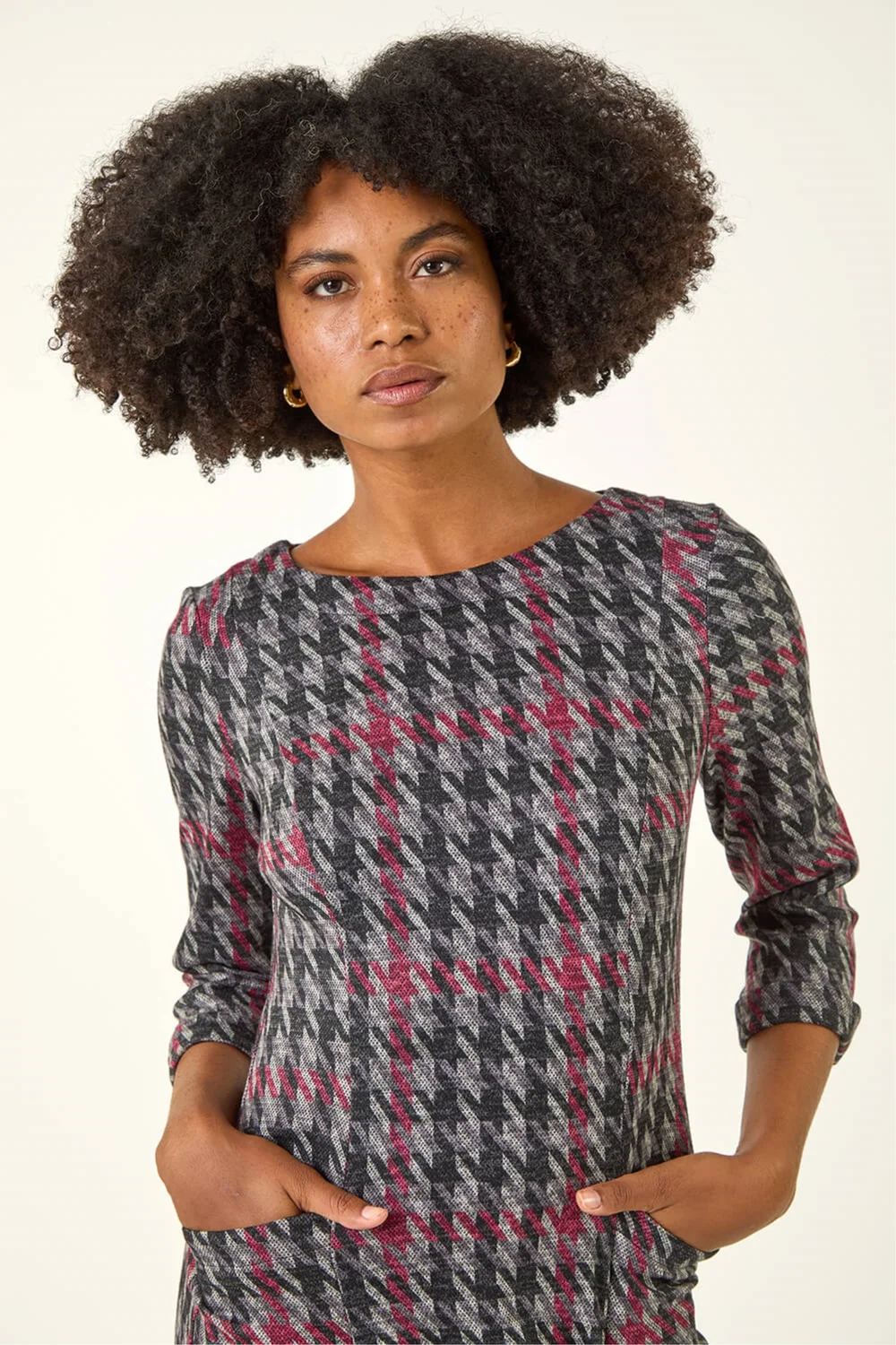 Roman Red Houndstooth Pocket Shift Stretch Dress - 20 Image 4