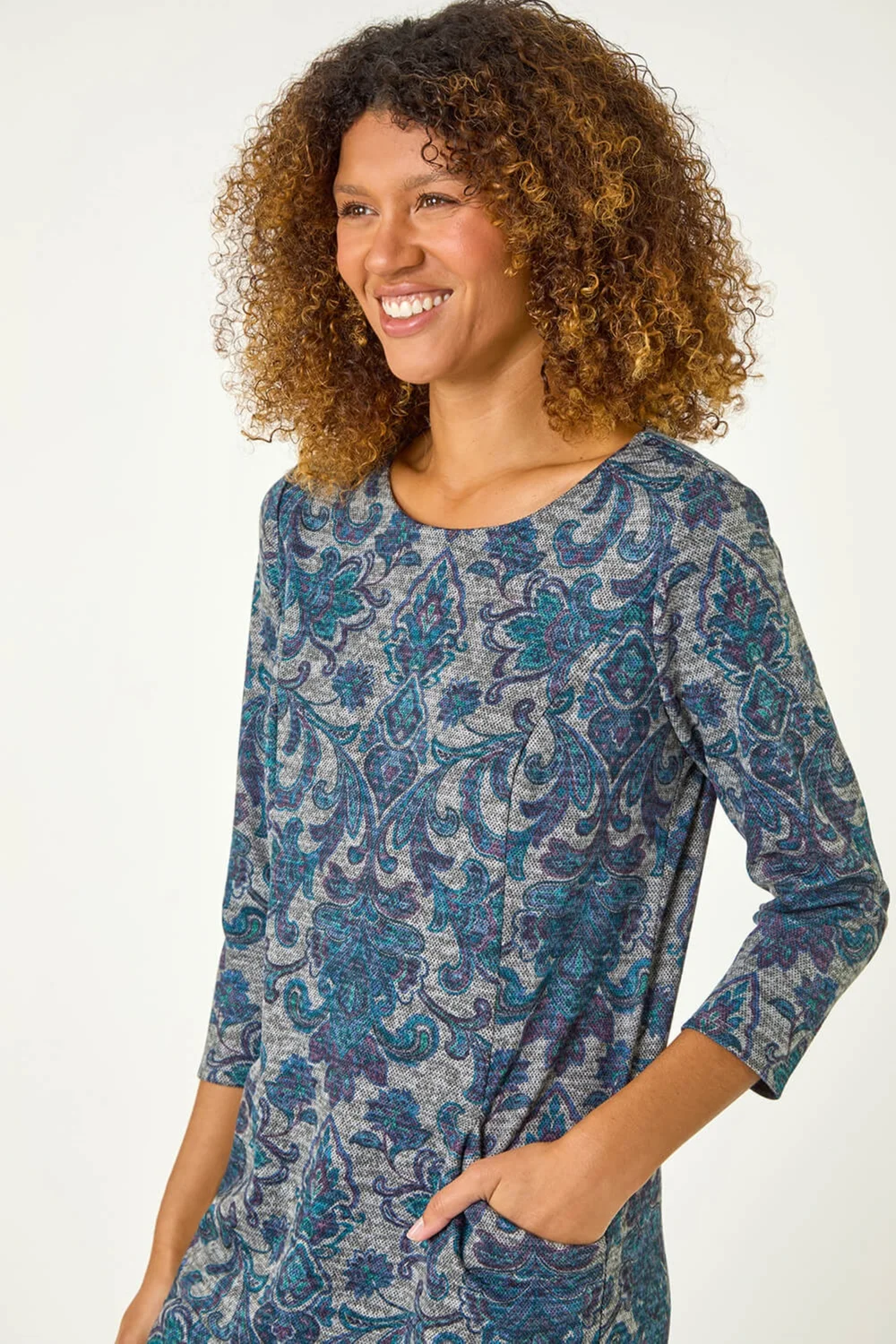 Roman Blue Baroque Pocket Detail Shift Dress - 24 Image 4