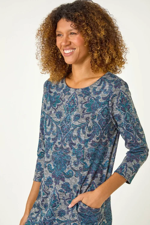 Roman Blue Baroque Pocket Detail Shift Dress - 24 Image 4