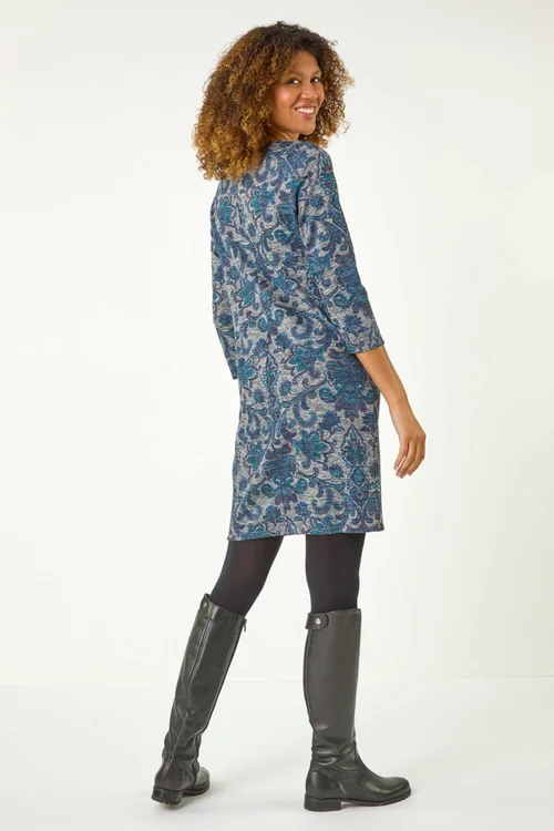 Roman Blue Baroque Pocket Detail Shift Dress - 24 Image 3