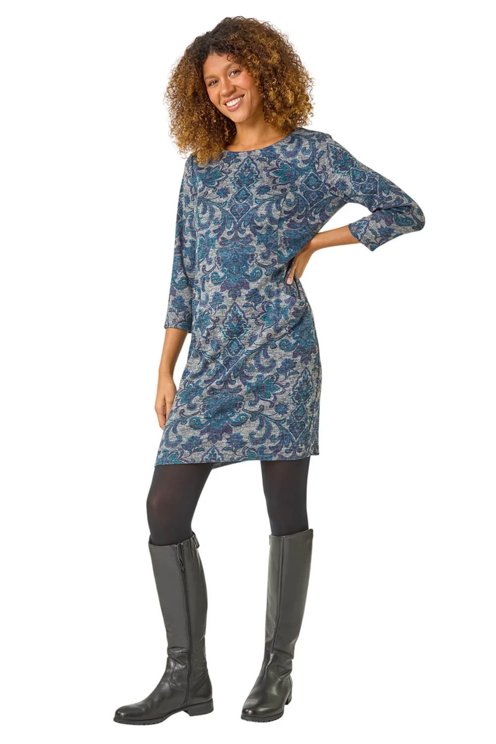 Roman Blue Baroque Pocket Detail Shift Dress - 24 Image 2