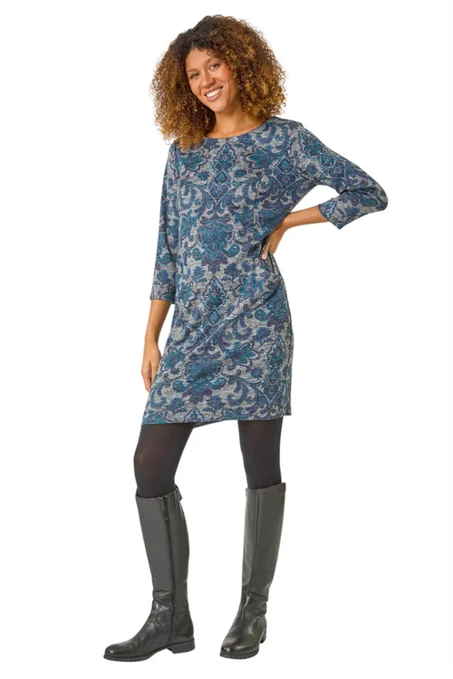 Roman Blue Baroque Pocket Detail Shift Dress - 24 Image 2
