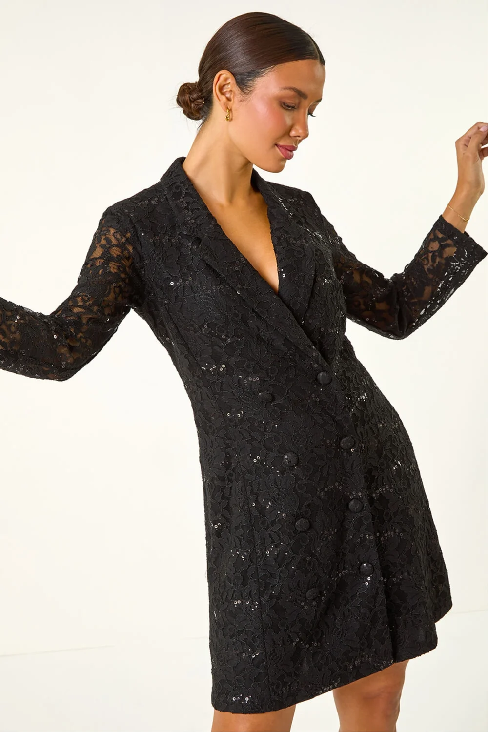 Roman Black Sequin Lace Blazer Dress - 12 | Matalan Roman Black Sequin Lace Blazer Dress - 12 | Matalan