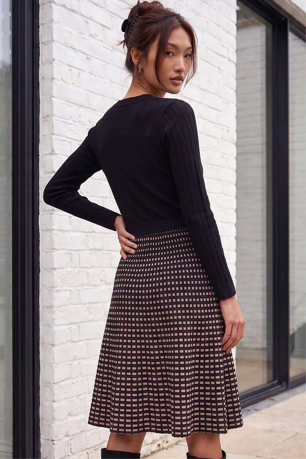 Roman Black Check Print Belted Jumper Dress - 16 Image 2