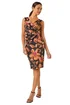 Roman Beige Floral Ruched V-Neck Dress - 18 Image 2