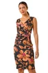 Roman Beige Floral Ruched V-Neck Dress - 18 Image 1
