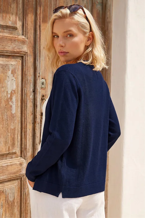 Roman Navy Petite Plain Stretch Cardigan - 8 Image 2