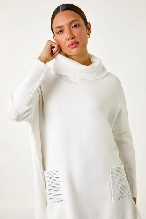 Roman Ivory Sparkle Pocket Detail Poncho Jumper - Small/Medium Image 2