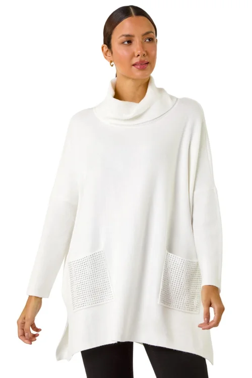 Roman Ivory Sparkle Pocket Detail Poncho Jumper - Small/Medium Image 1