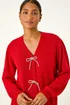 Roman Red Bow Embelished Knit Cardigan - Size 24 Image 4