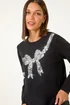 Roman Black Bow Sequin Detail Knit Jumper - Size 10 Image 2