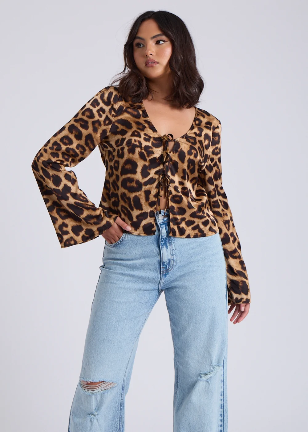Urban Bliss Brown Leopard Tie Front Top - 8 Image 1