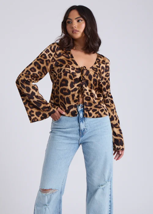 Urban Bliss Brown Leopard Tie Front Top - 8 Image 1