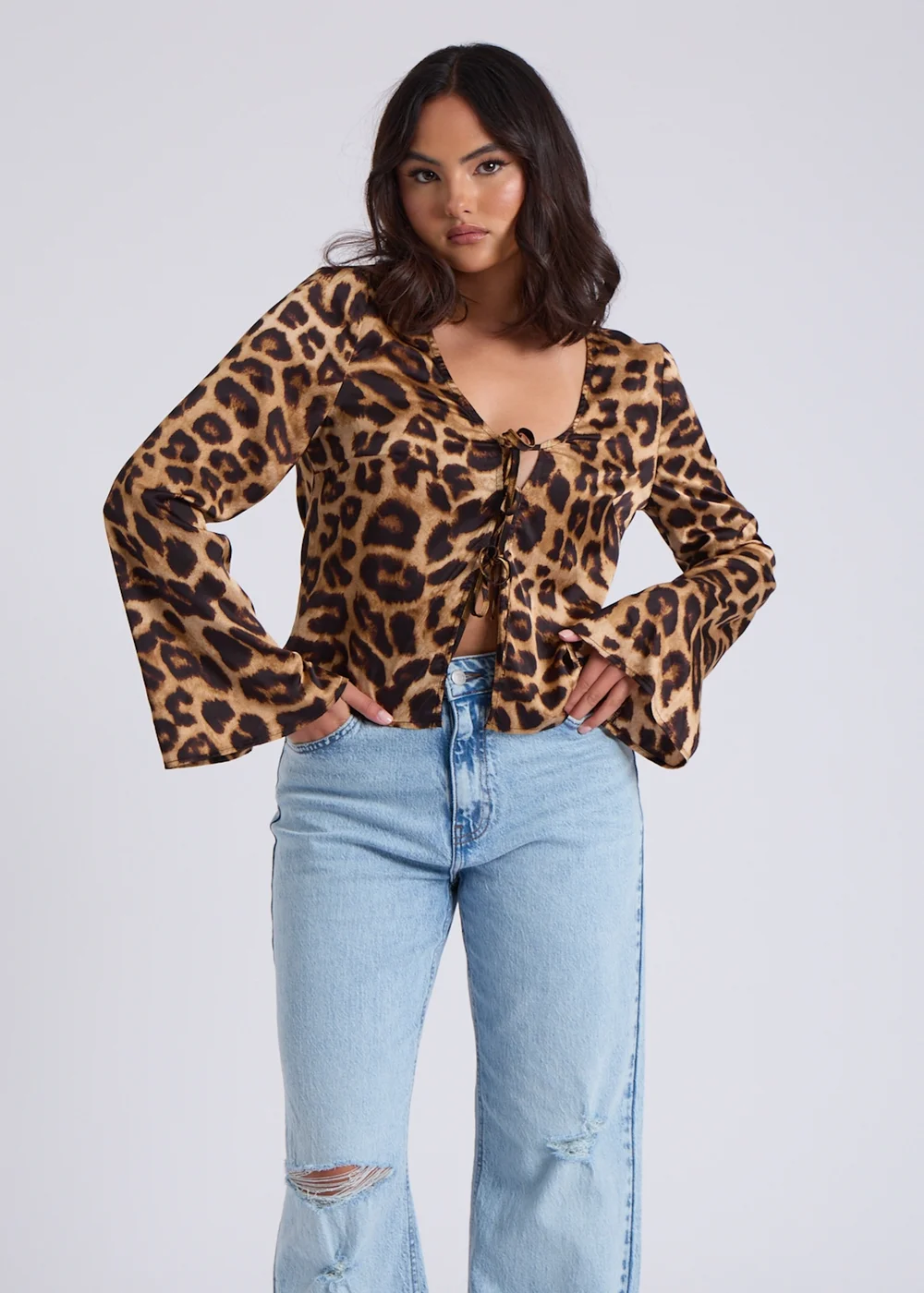 Urban Bliss Brown Leopard Tie Front Top - 8 Image 3