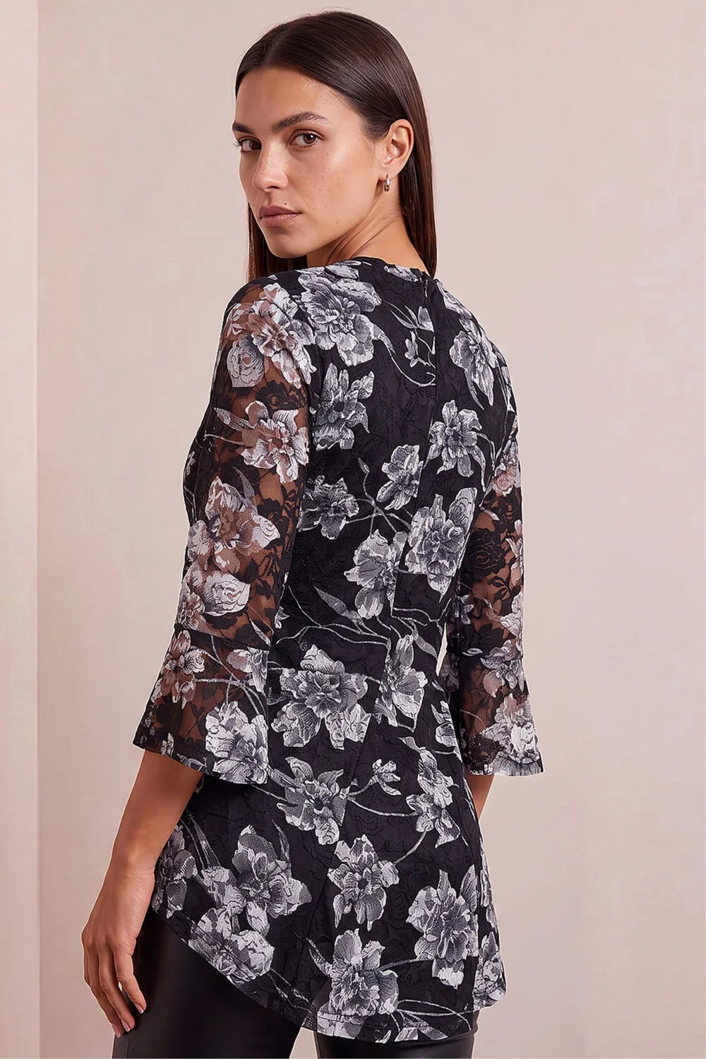 Roman Charcoal Floral Lace Stretch Top - 10 Image 4