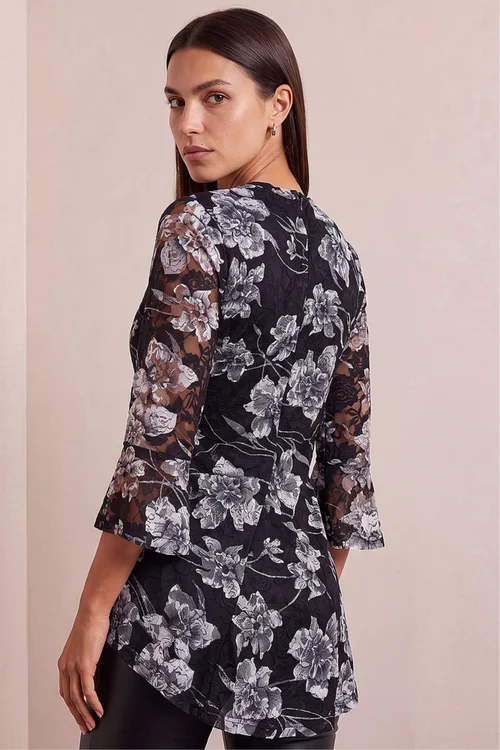 Roman Charcoal Floral Lace Stretch Top - 10 Image 4