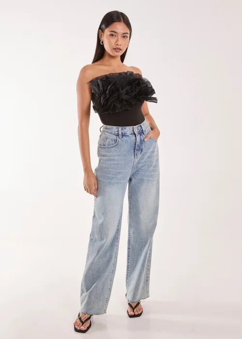 Pink Vanilla Black Corsage Front Ruffle Bodysuit - S Image 4