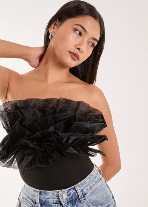 Pink Vanilla Black Corsage Front Ruffle Bodysuit - S Image 3