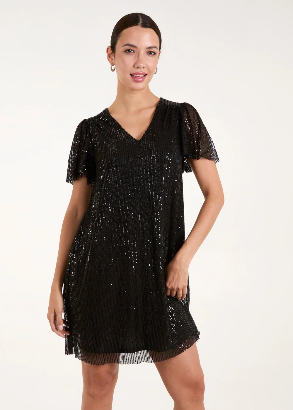 Blue Vanilla Black Sequin Flutter Sleeve Dress - S Image 1