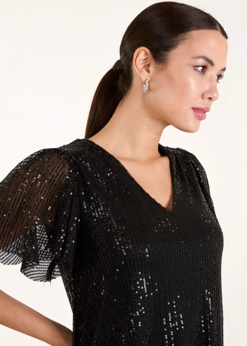 Blue Vanilla Black Sequin Flutter Sleeve Dress - S Image 3