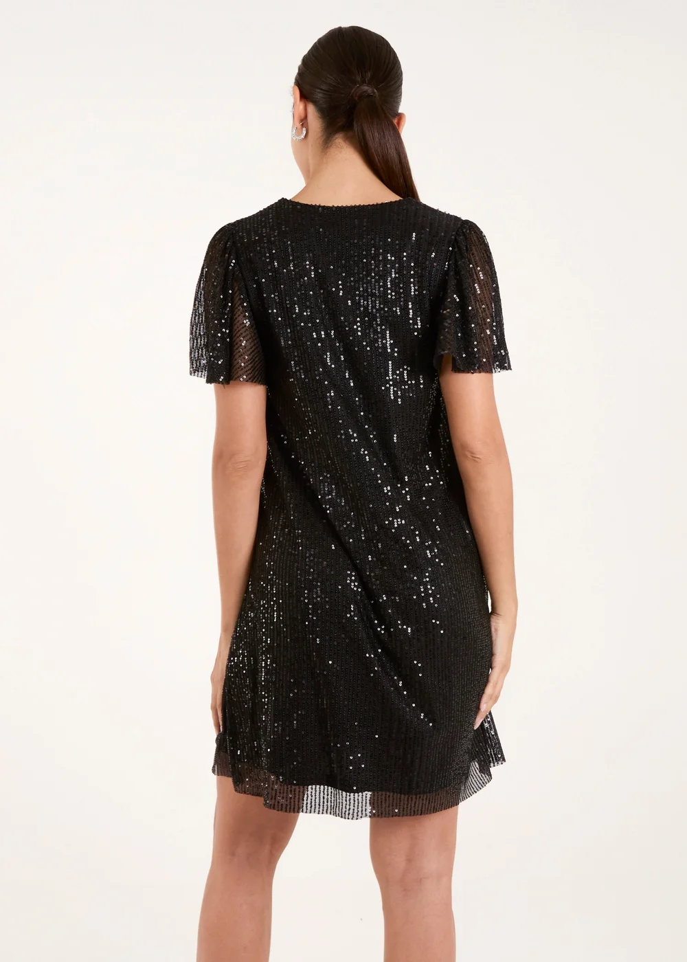Blue Vanilla Black Sequin Flutter Sleeve Dress - S Image 2