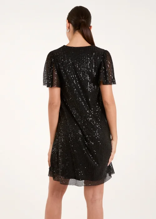 Blue Vanilla Black Sequin Flutter Sleeve Dress - S Image 2