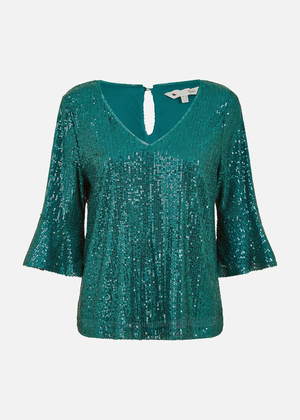 Yumi Green Sequin Top With Fluted Sleeve - 8 Image 3