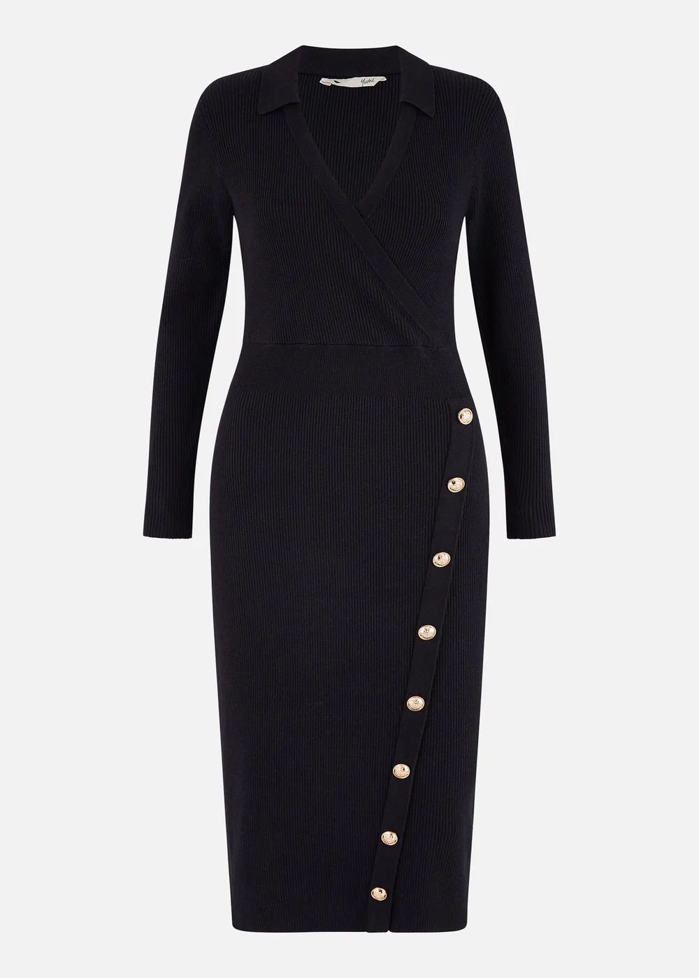 Yumi Black Knitted Midi Dress With Asymmetric Button Details - S Image 3