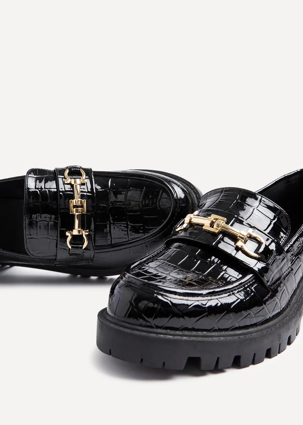 Linzi Aria Black Faux Croc Leather Chunky Sole Loafer - 3 Image 5