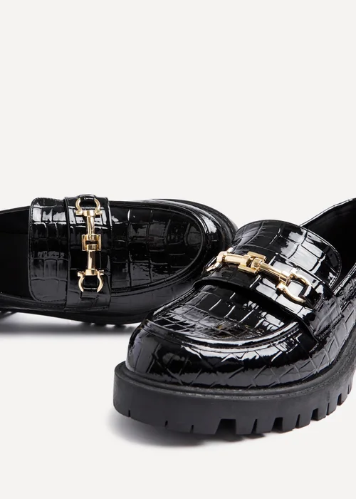 Linzi Aria Black Faux Croc Leather Chunky Sole Loafer - 3 Image 5