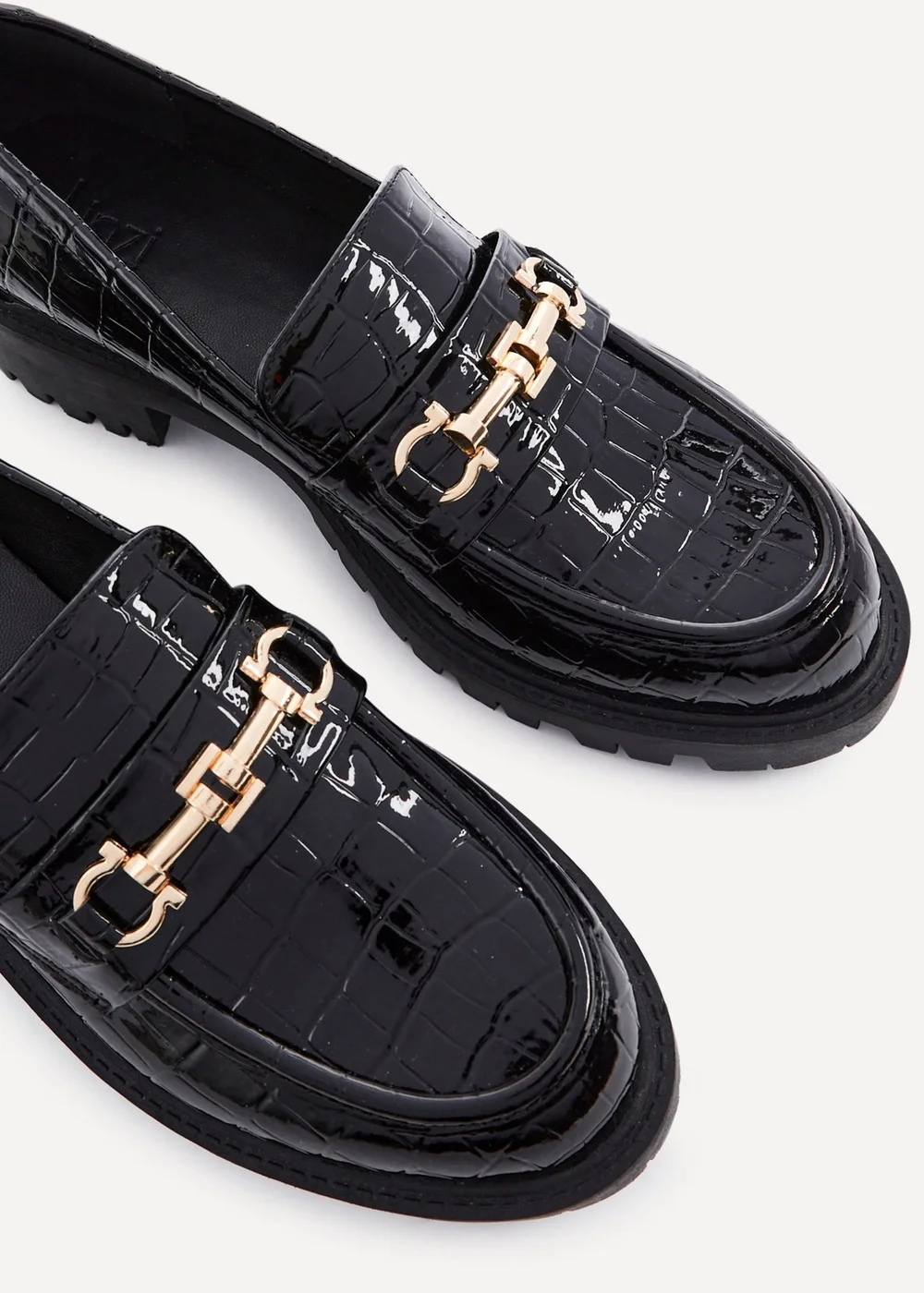 Linzi Aria Black Faux Croc Leather Chunky Sole Loafer - 3 Image 4