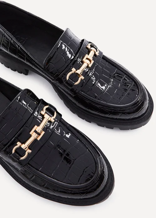Linzi Aria Black Faux Croc Leather Chunky Sole Loafer - 3 Image 4