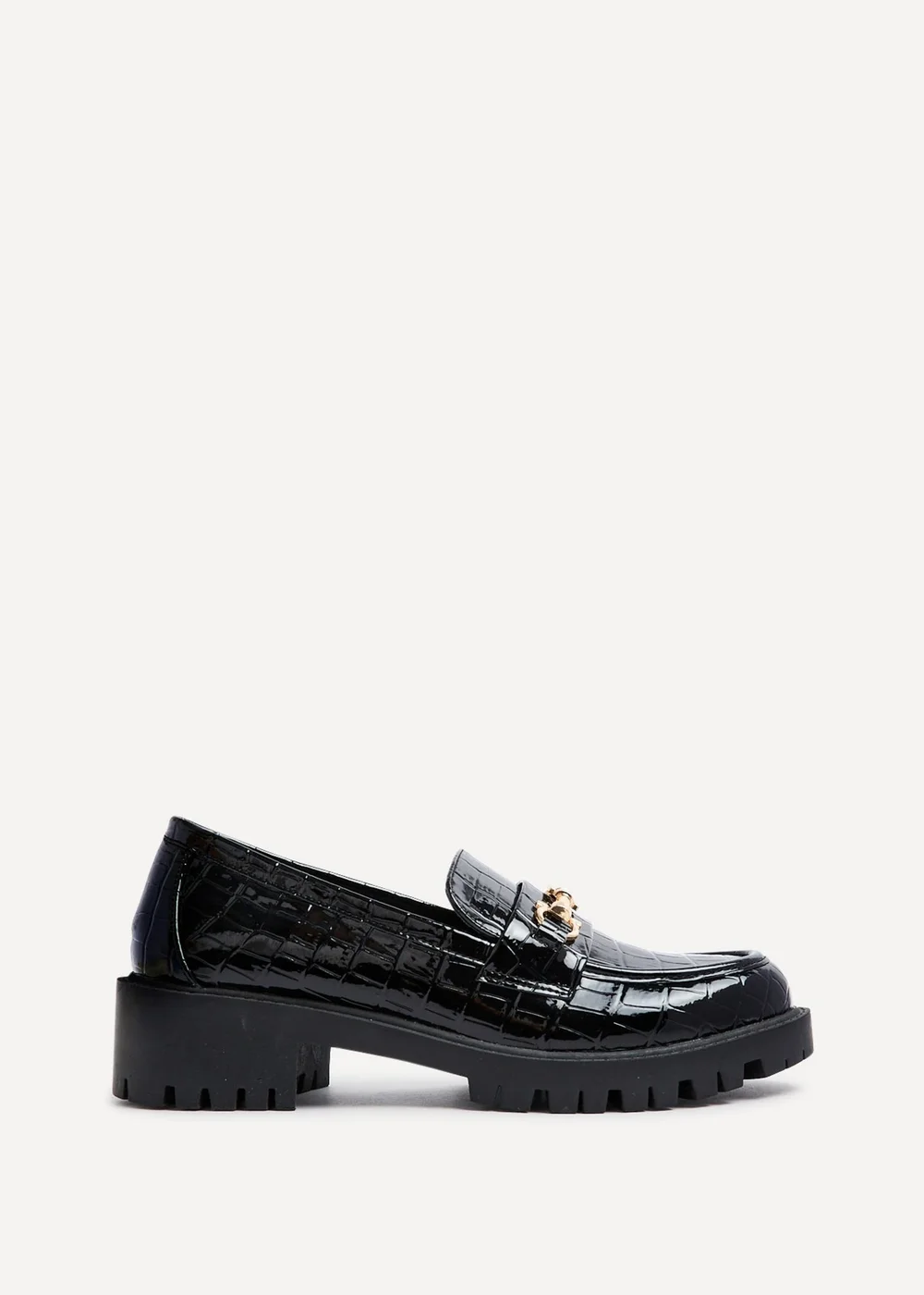 Linzi Aria Black Faux Croc Leather Chunky Sole Loafer - 3 Image 2