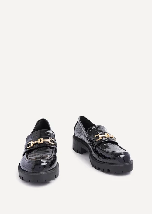 Linzi Aria Black Faux Croc Leather Chunky Sole Loafer - 3 Image 3
