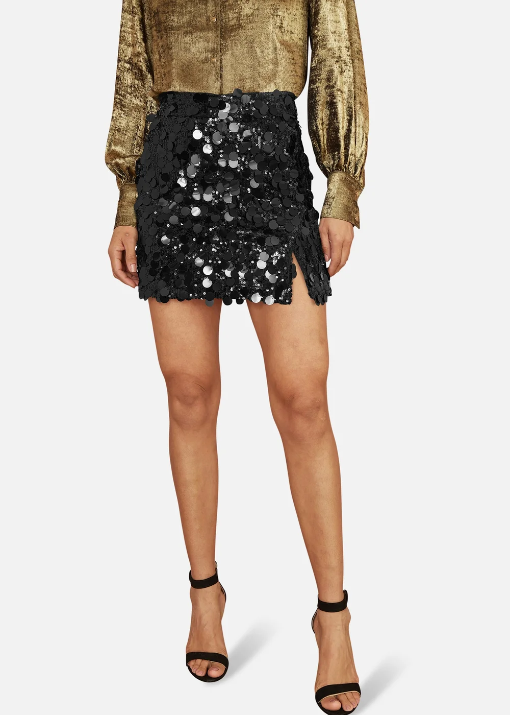 Yumi Black Big Sequin Mini Skirt - Size 8 Image 2