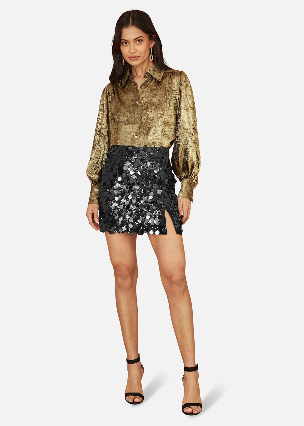 Yumi Black Big Sequin Mini Skirt - Size 8 Image 1