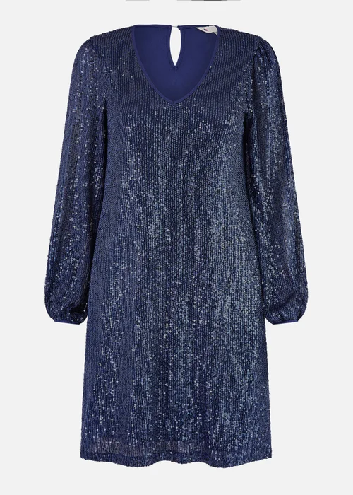Yumi Navy Sequin Tunic With Balloon Sleeves - 8 Image 3