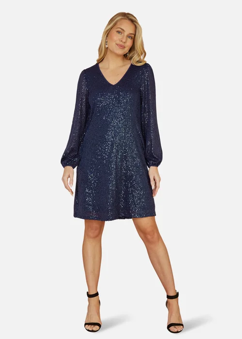 Yumi Navy Sequin Tunic With Balloon Sleeves - 8 Image 1