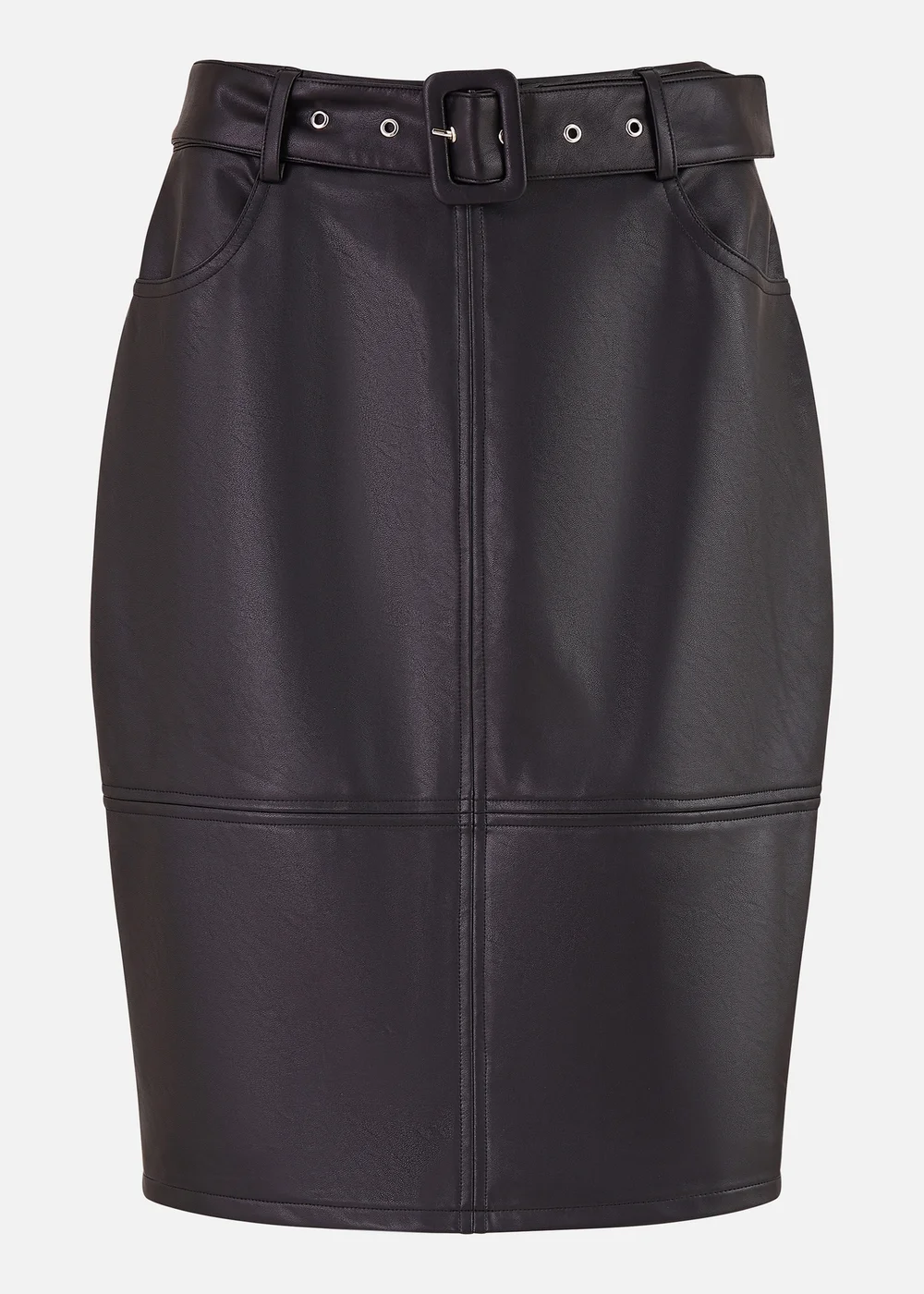 Yumi Black Faux Leather Midi Pencil Skirt With Matching Belt - 8 Image 3