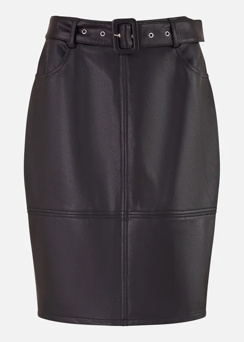 Yumi Black Faux Leather Midi Pencil Skirt With Matching Belt - 8 Image 3