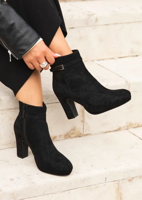 Linzi Stefani Black Faux Suede Heeled Ankle Boot - 3 Image 1
