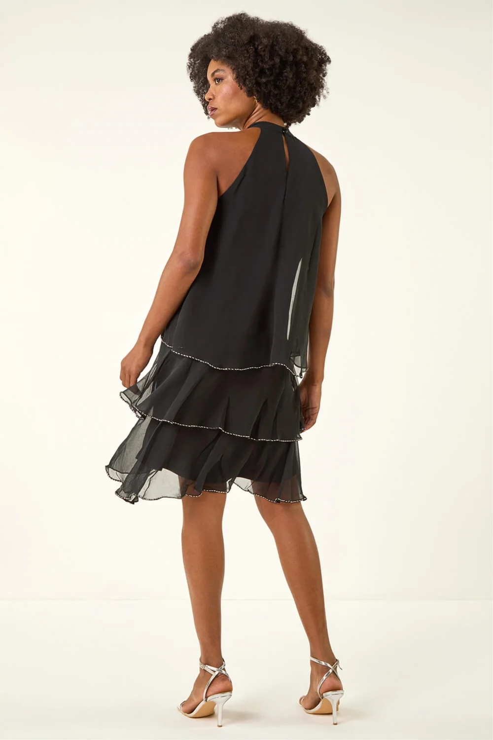 Roman Black Sequin Trim Halterneck Dress - 12 Image 3