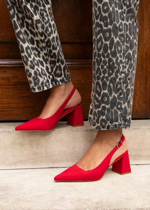 Linzi Laurel Red Faux Suede Block Heeled Court Heel - 3 Image 1