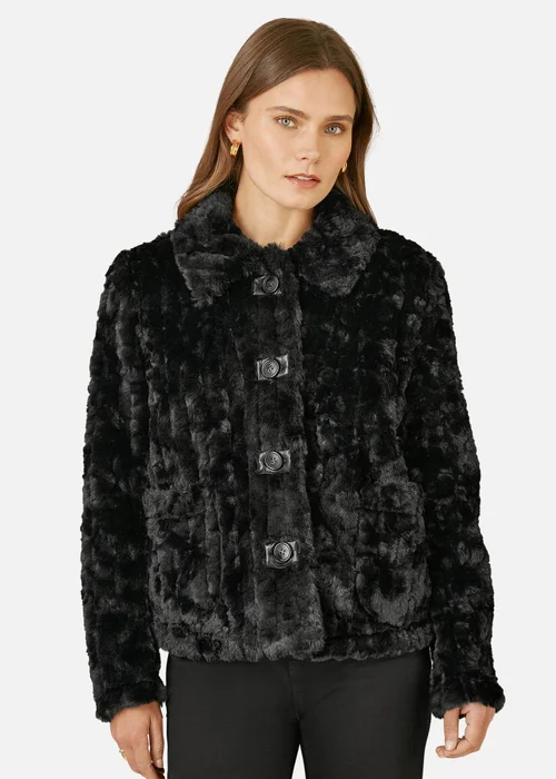 Yumi Black Luxe Textured Faux Fur Jacket With Pockets - 8 Image 2