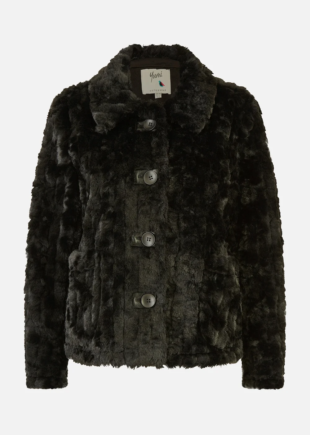 Yumi Black Luxe Textured Faux Fur Jacket With Pockets - 8 Image 3