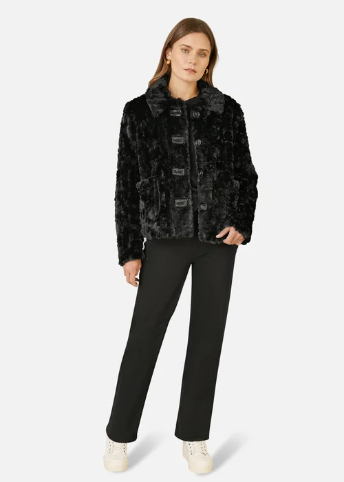 Yumi Black Luxe Textured Faux Fur Jacket With Pockets - 8 Image 1