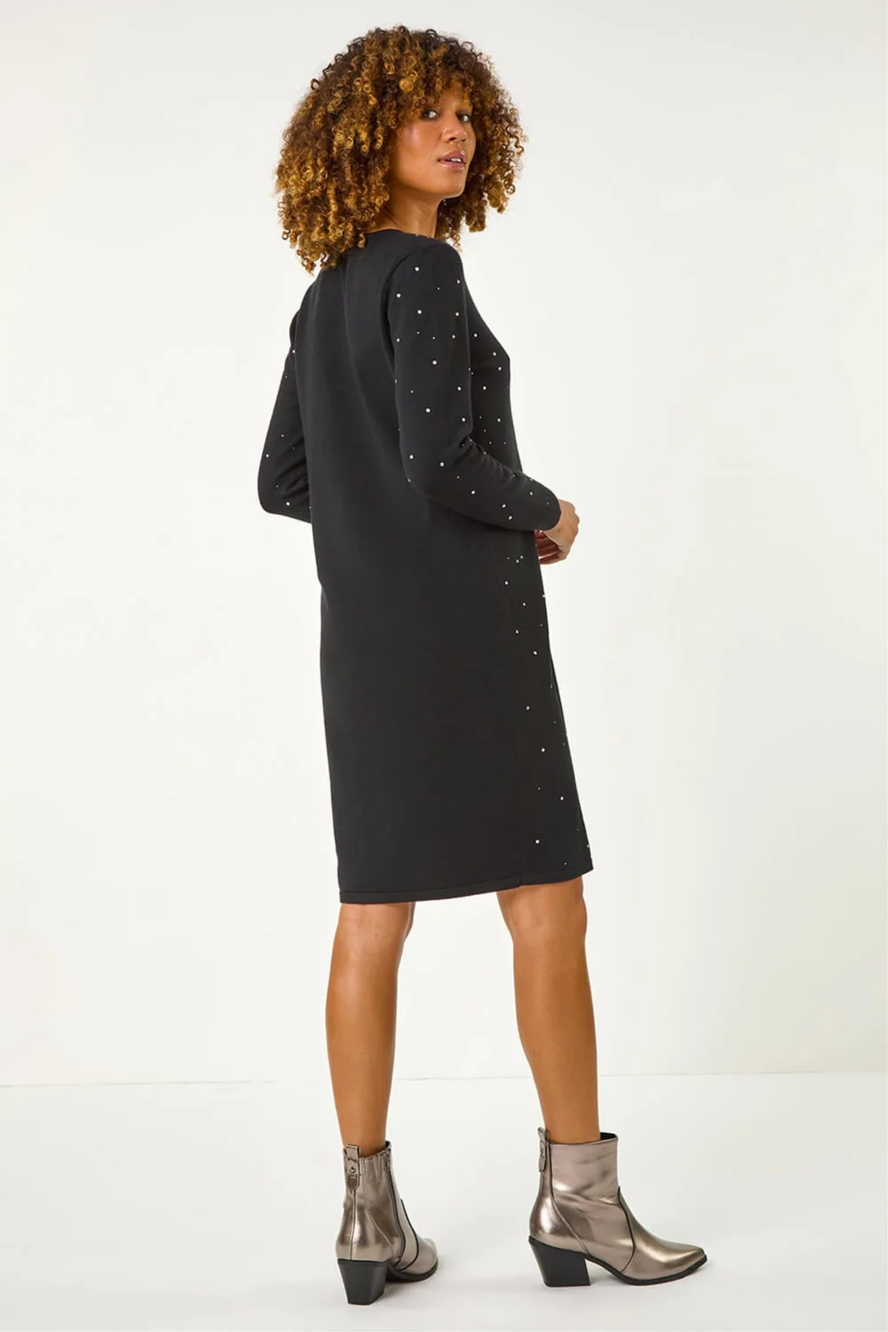 Roman Black Embellished Knitted Dress - 20 Image 3