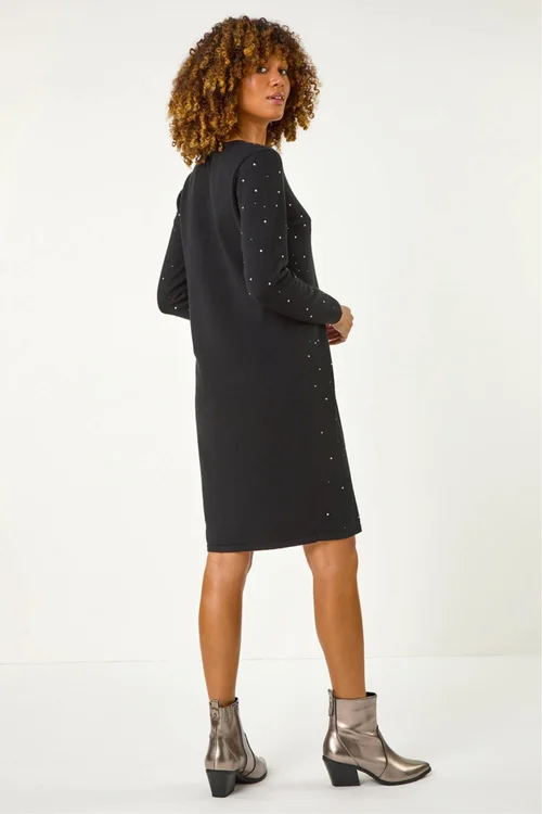 Roman Black Embellished Knitted Dress - 20 Image 3