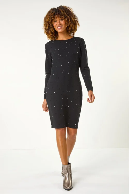 Roman Black Embellished Knitted Dress - 20 Image 2
